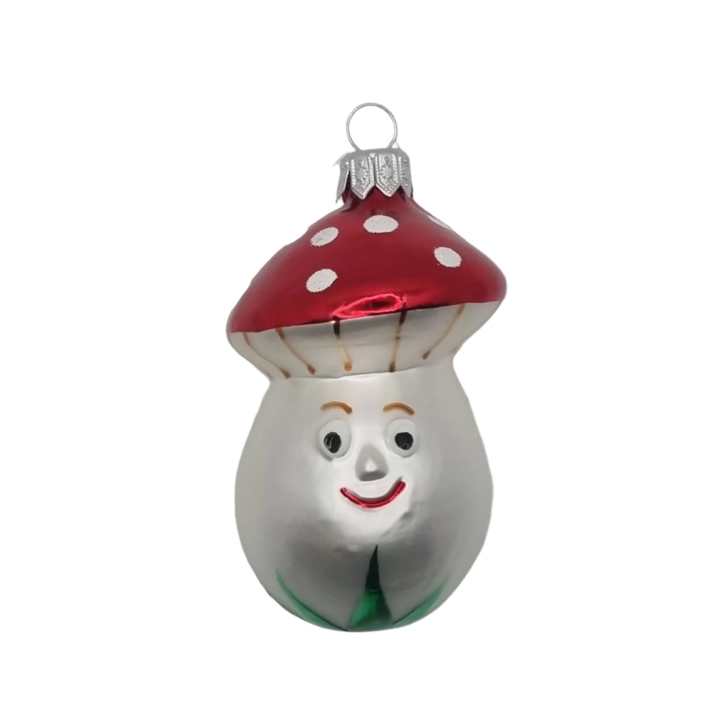 European Glass Christmas ornament of a Mushroom with Face (F)
