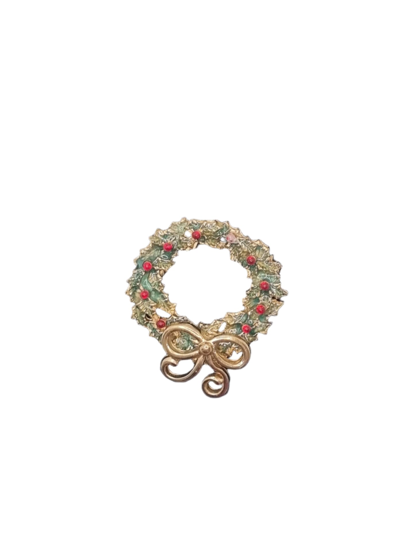 European Glass Christmas ornament of a Christmas Wreath with Bow | Brooch IV
