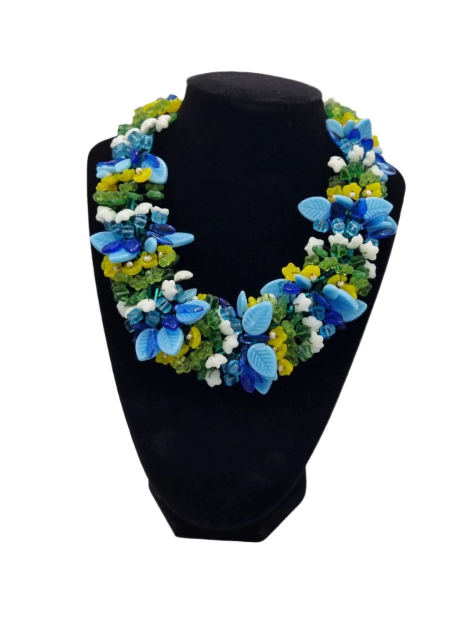 European Glass Christmas ornament of a Blue & Yellow Crystal Necklace