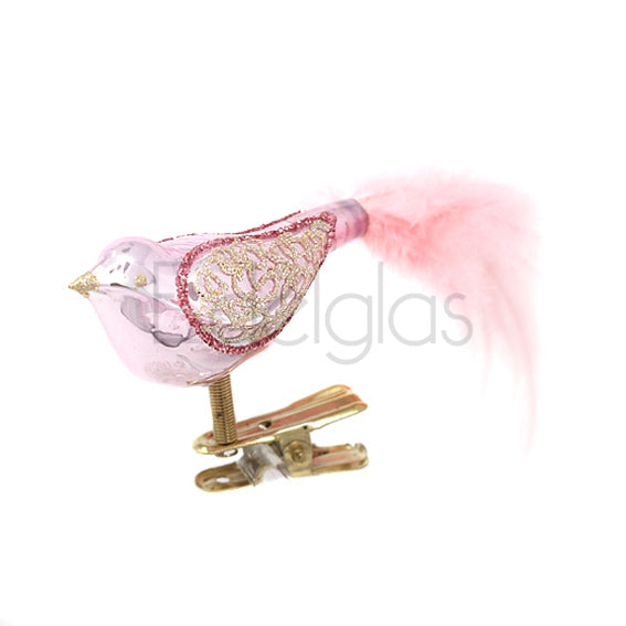 European Glass Christmas ornament of a Birds on Clip (I) | Large Feather Tail
