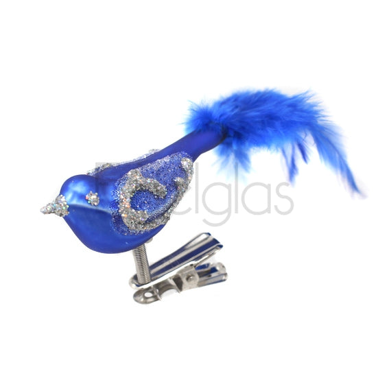 European Glass Christmas ornament of a Birds on Clip (I) | Large Feather Tail