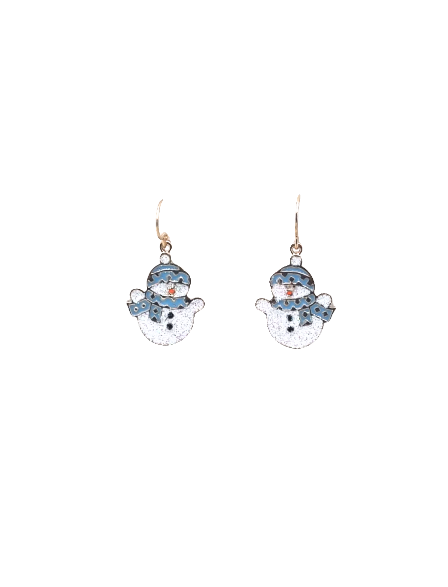 European Glass Christmas ornament of a Sparkle Snowman with Blue Scarf