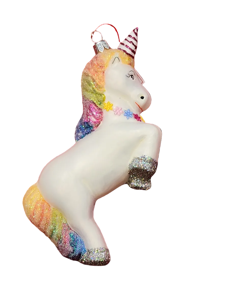 European Glass Christmas ornament of a Unicorn (U)