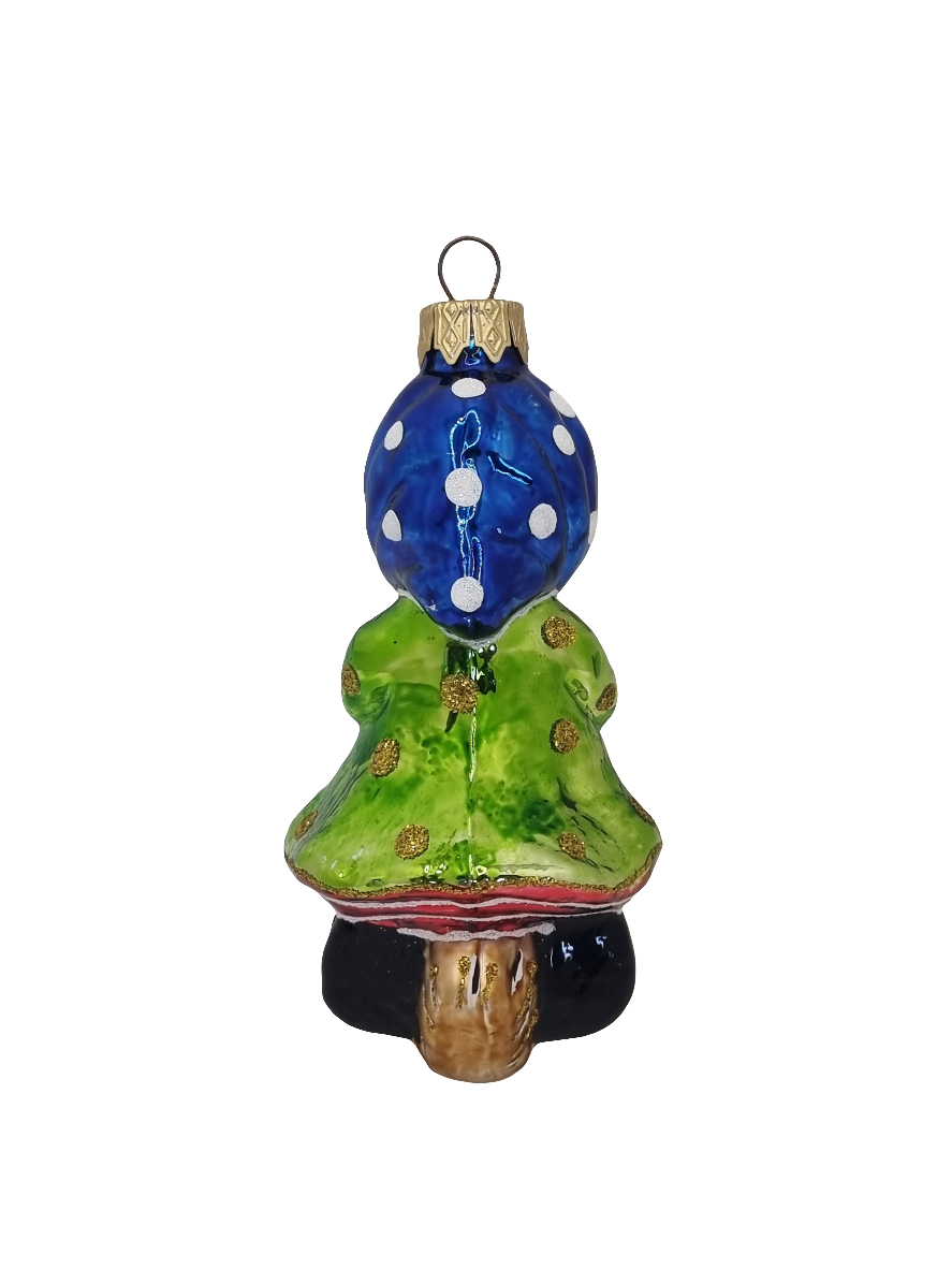 European Glass Christmas ornament of a Baba Yaga Folk Tale Character | Begging Lady with Shawl (F)