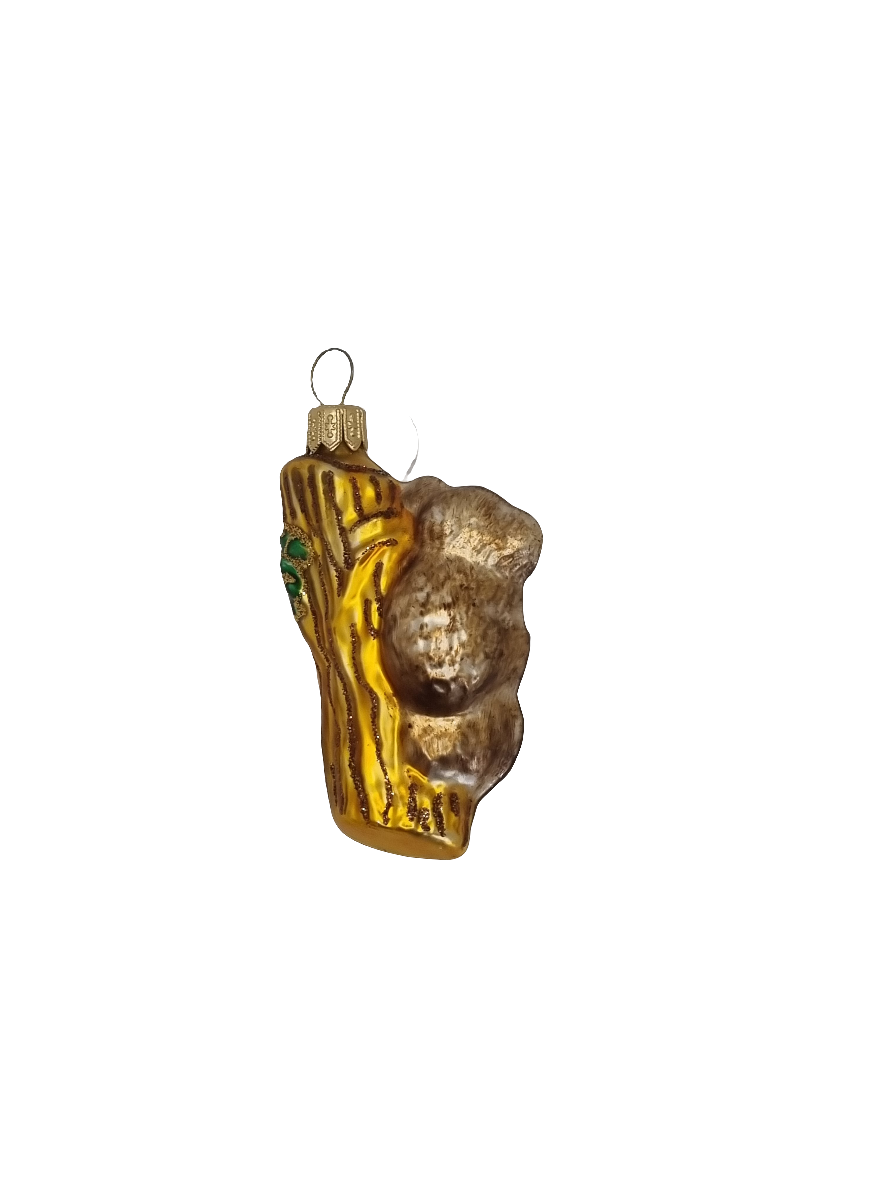 European Glass Christmas ornament of a Koala family on branch (L)