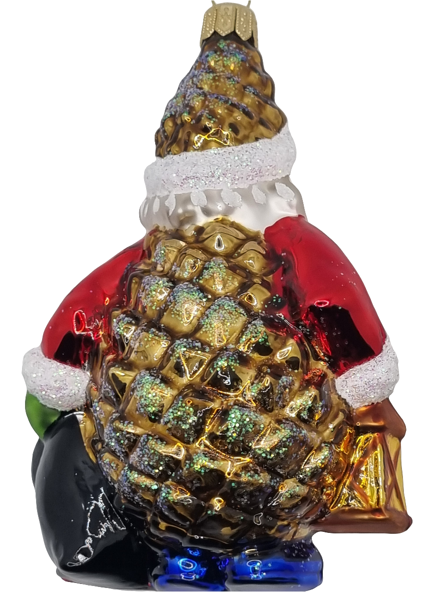 European Glass Christmas ornament of a Santas | Pinecone Santa with Penguins & Presents (S)