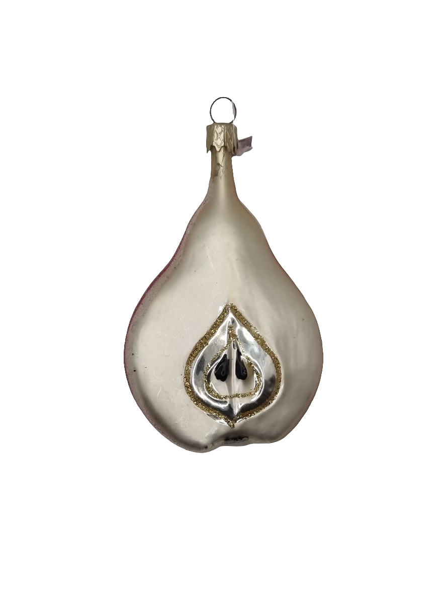 European Glass Christmas ornament of a Pear half frosted (G)