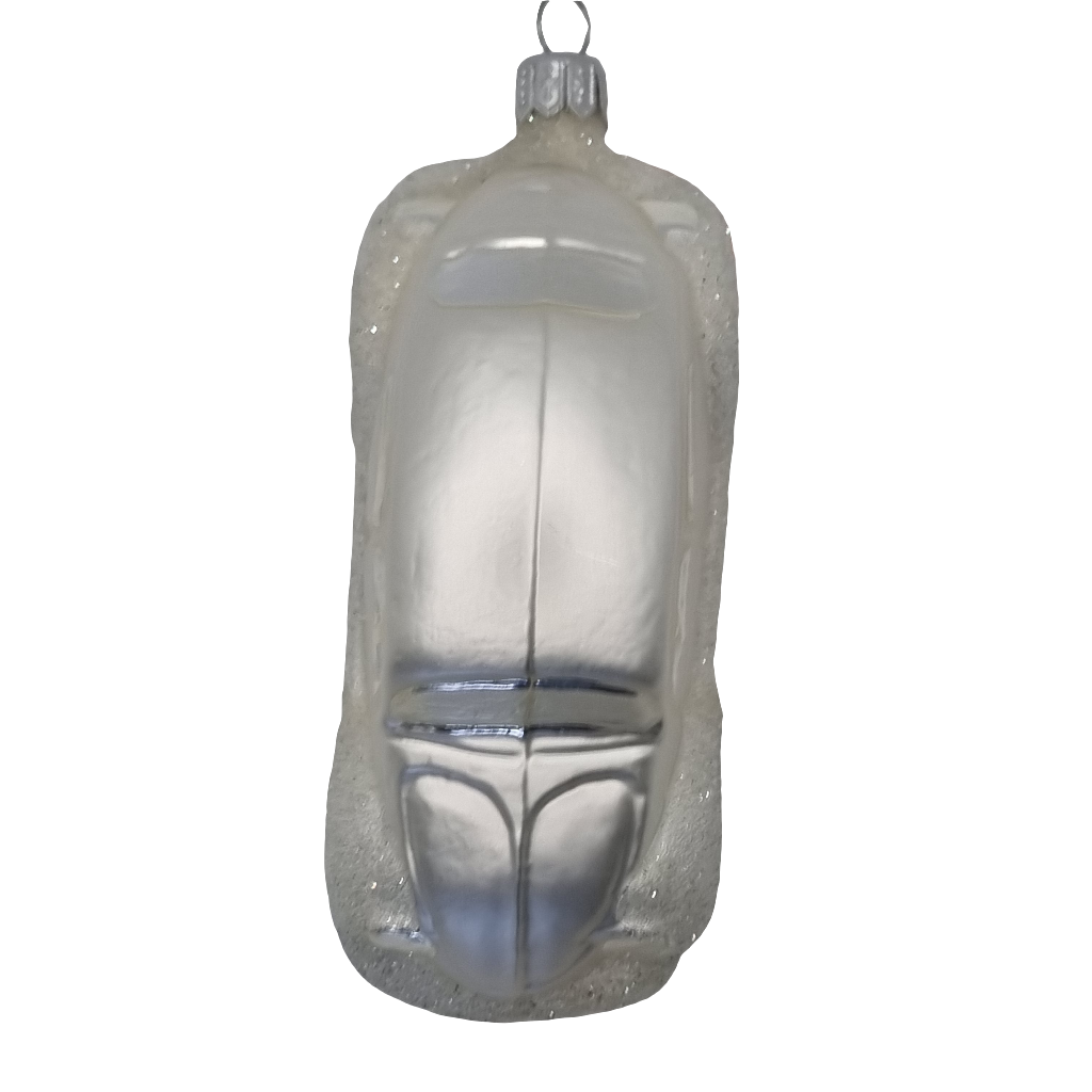 European Glass Christmas ornament of a Cars | White Rounded Car with Black Wheels (L)