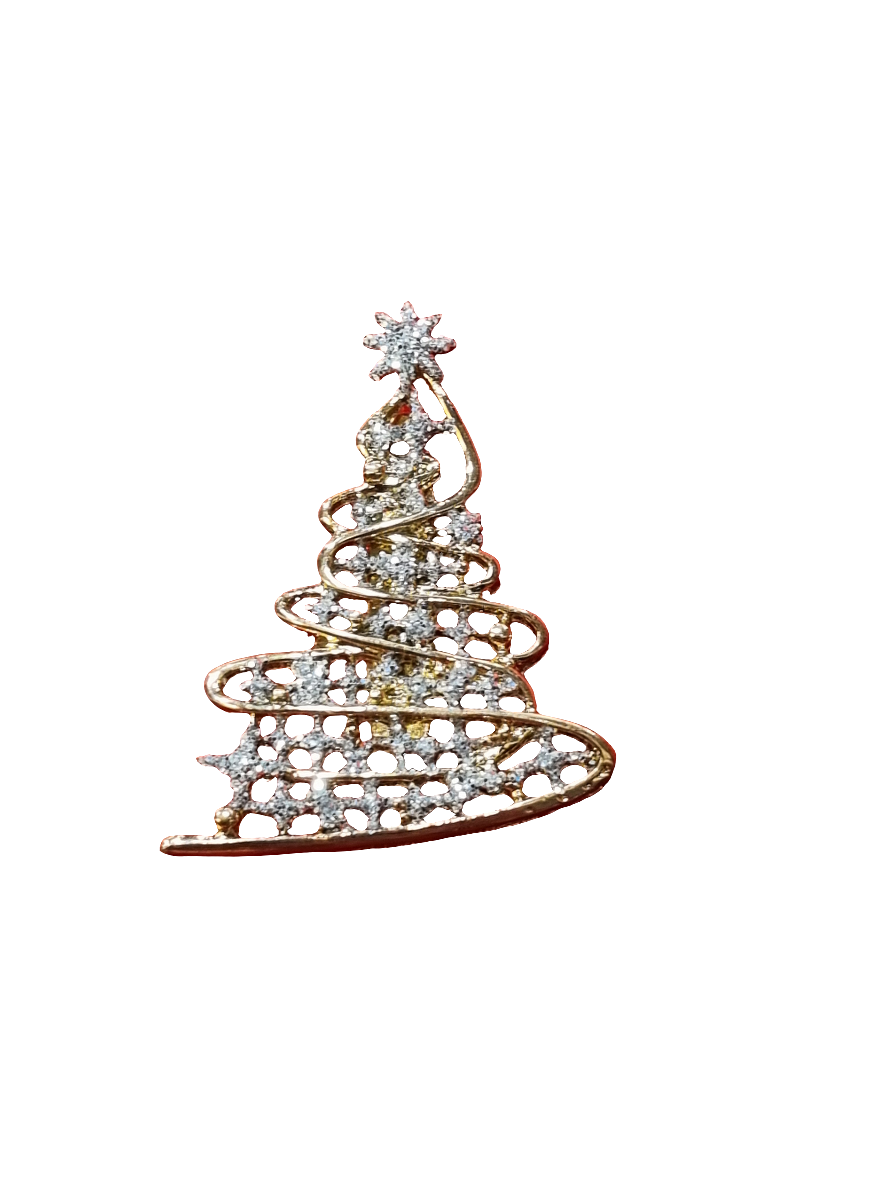 European Glass Christmas ornament of a Small Wavy Gold & Silver Tree | Brooch V
