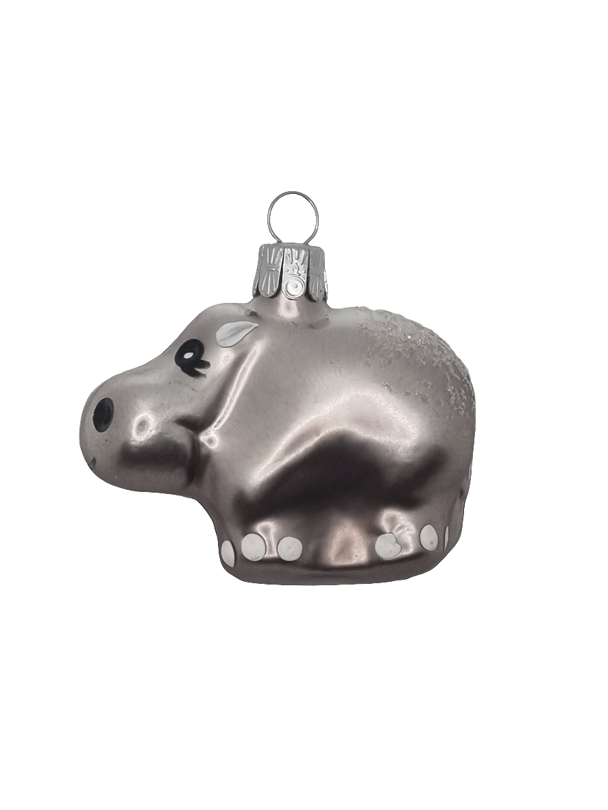 European Glass Christmas ornament of a Hippo small (F)