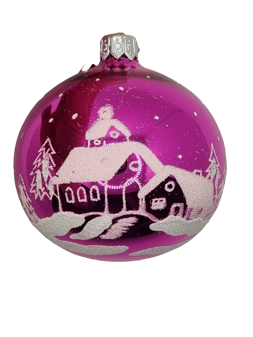 European Glass Christmas ornament of a Bauble | Coloured with Frosted House (G)