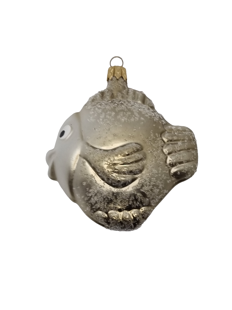 European Glass Christmas ornament of a Fish | Large Frosted with Sparkles (H)