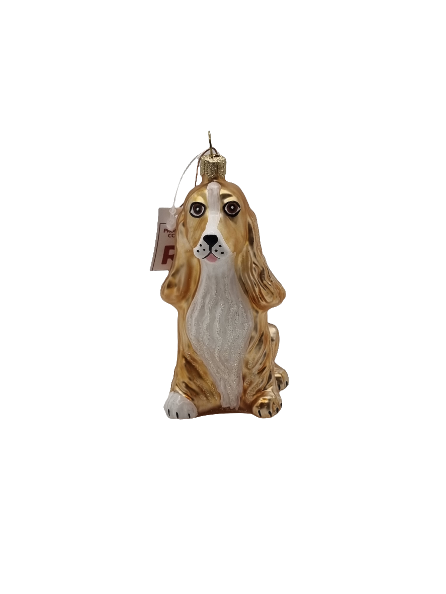 European Glass Christmas ornament of a Dog large yellow ears (R)