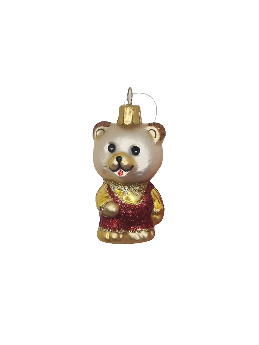 European Glass Christmas ornament of a Bear | Teddy Bear in Glittery Jacket (F)