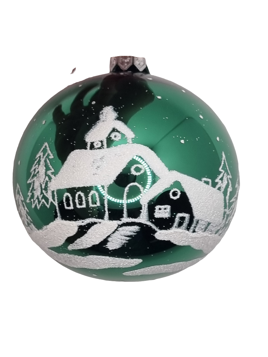European Glass Christmas ornament of a Bauble | Coloured with Frosted House (G)