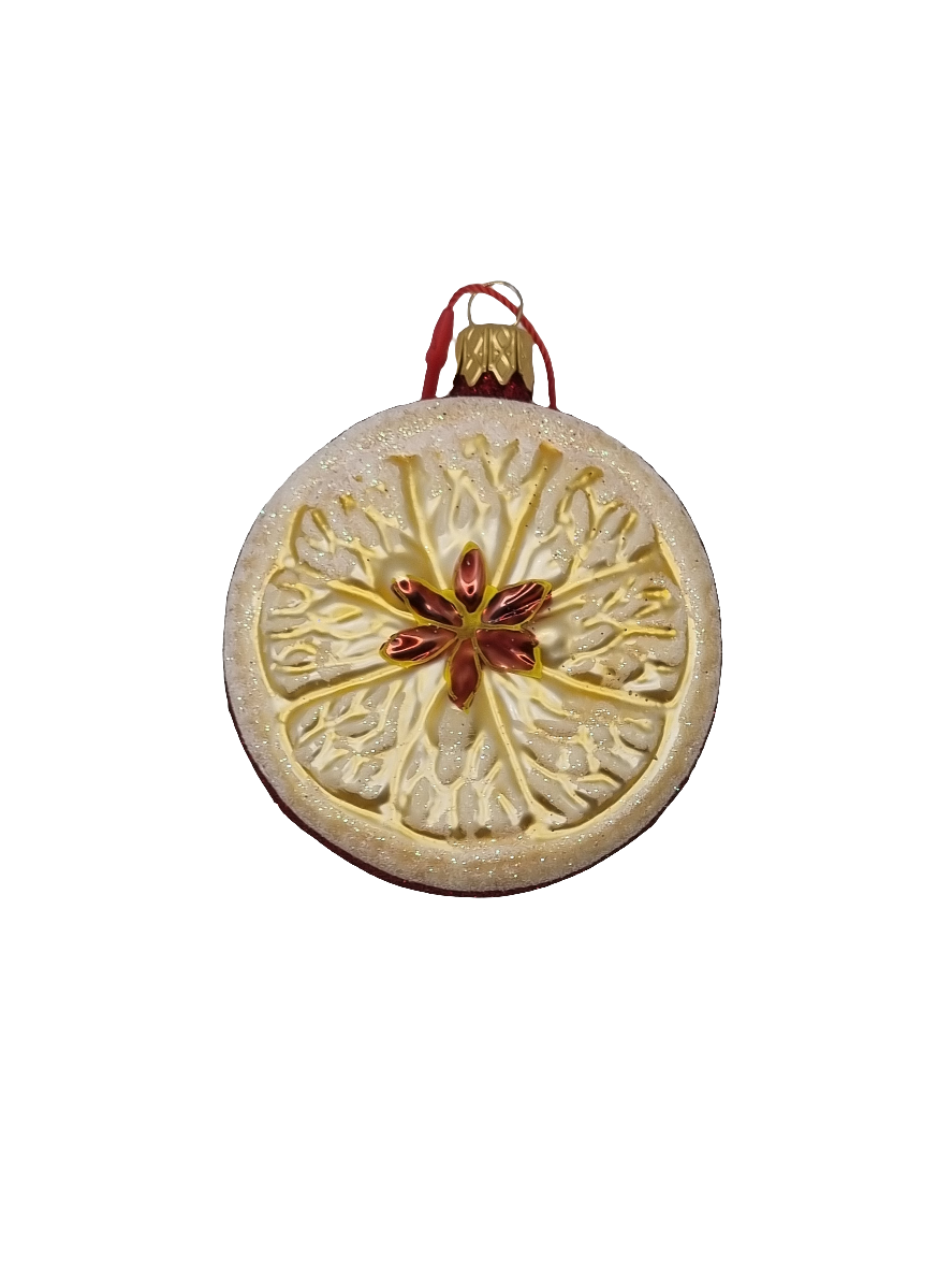 European Glass Christmas ornament of a Orange slice large glitter (F)