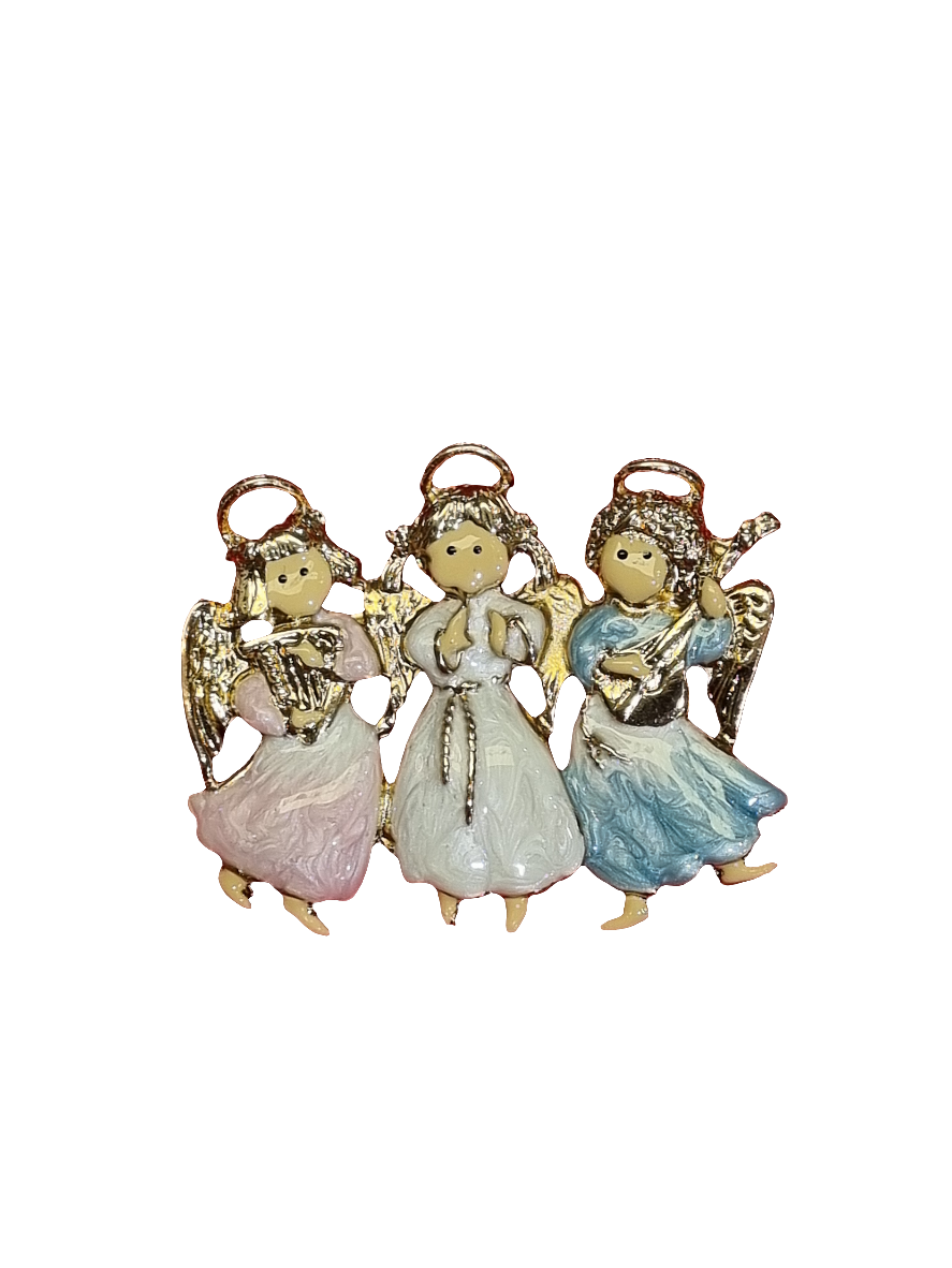European Glass Christmas ornament of a Three Angels | Brooch V