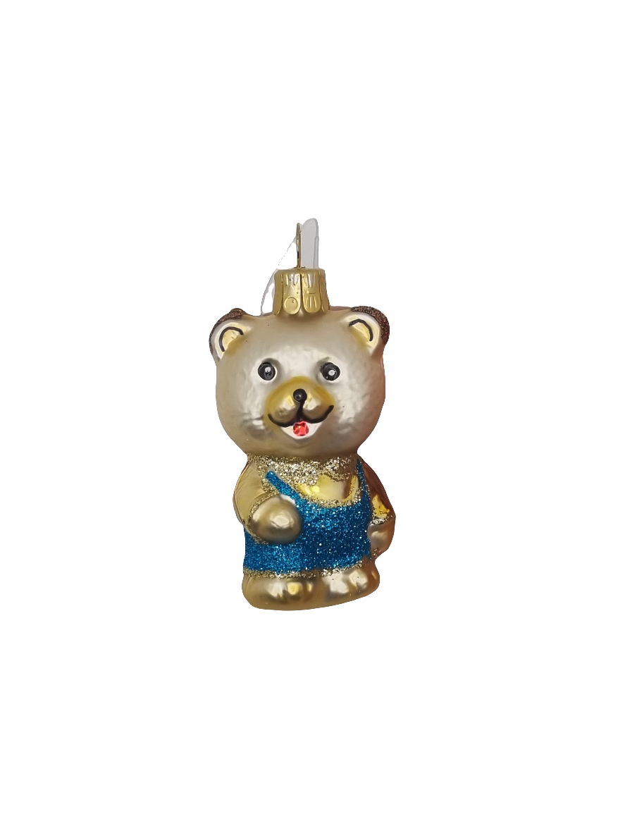 European Glass Christmas ornament of a Bear | Teddy Bear in Glittery Jacket (F)