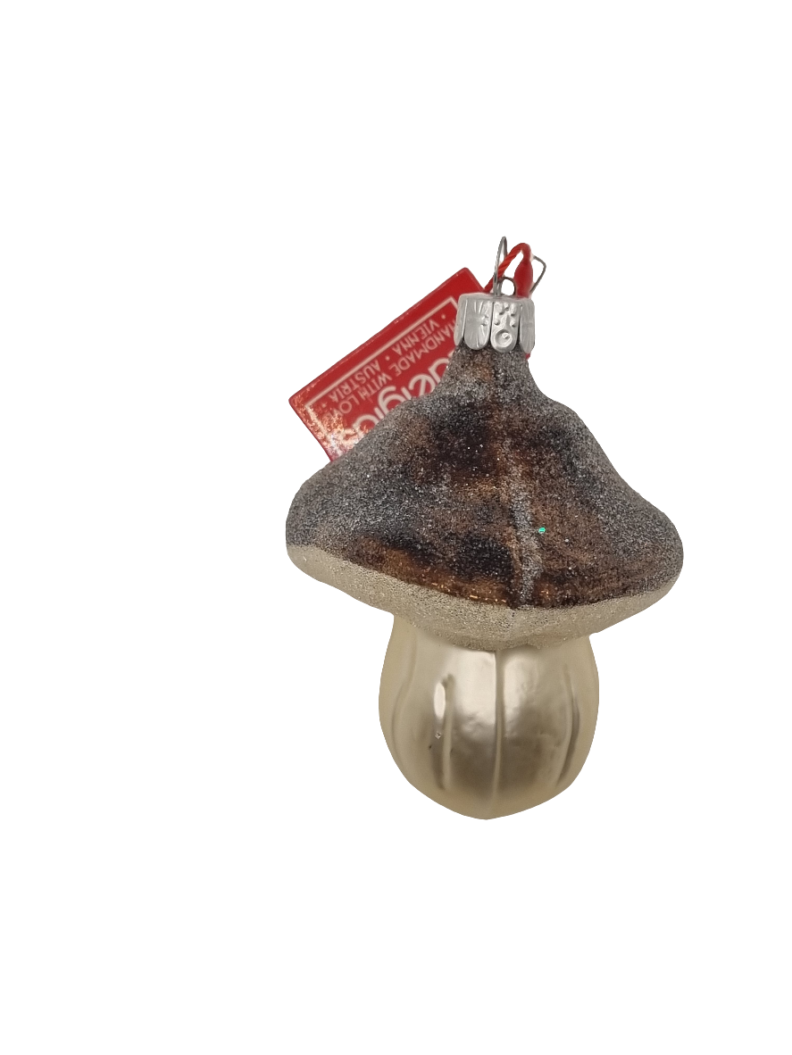 European Glass Christmas ornament of a Mushroom Brown (H)