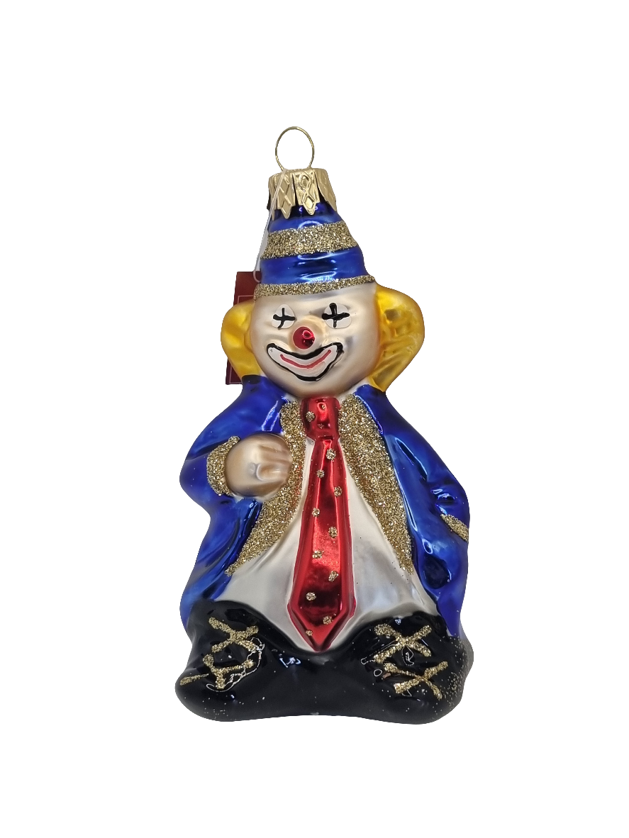 European Glass Christmas ornament of a Clown with Jacket & Tie (P)