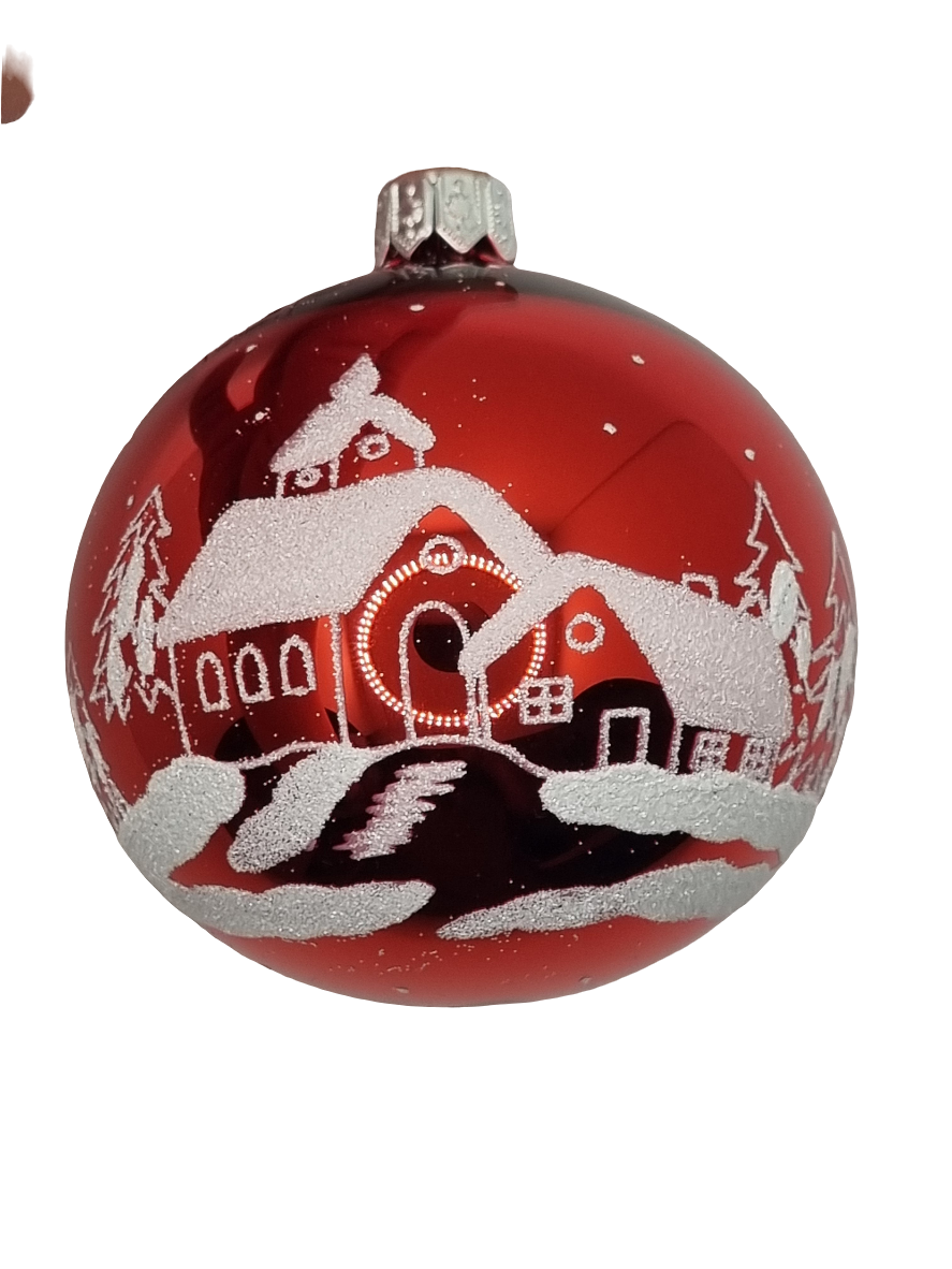 European Glass Christmas ornament of a Bauble | Coloured with Frosted House (G)