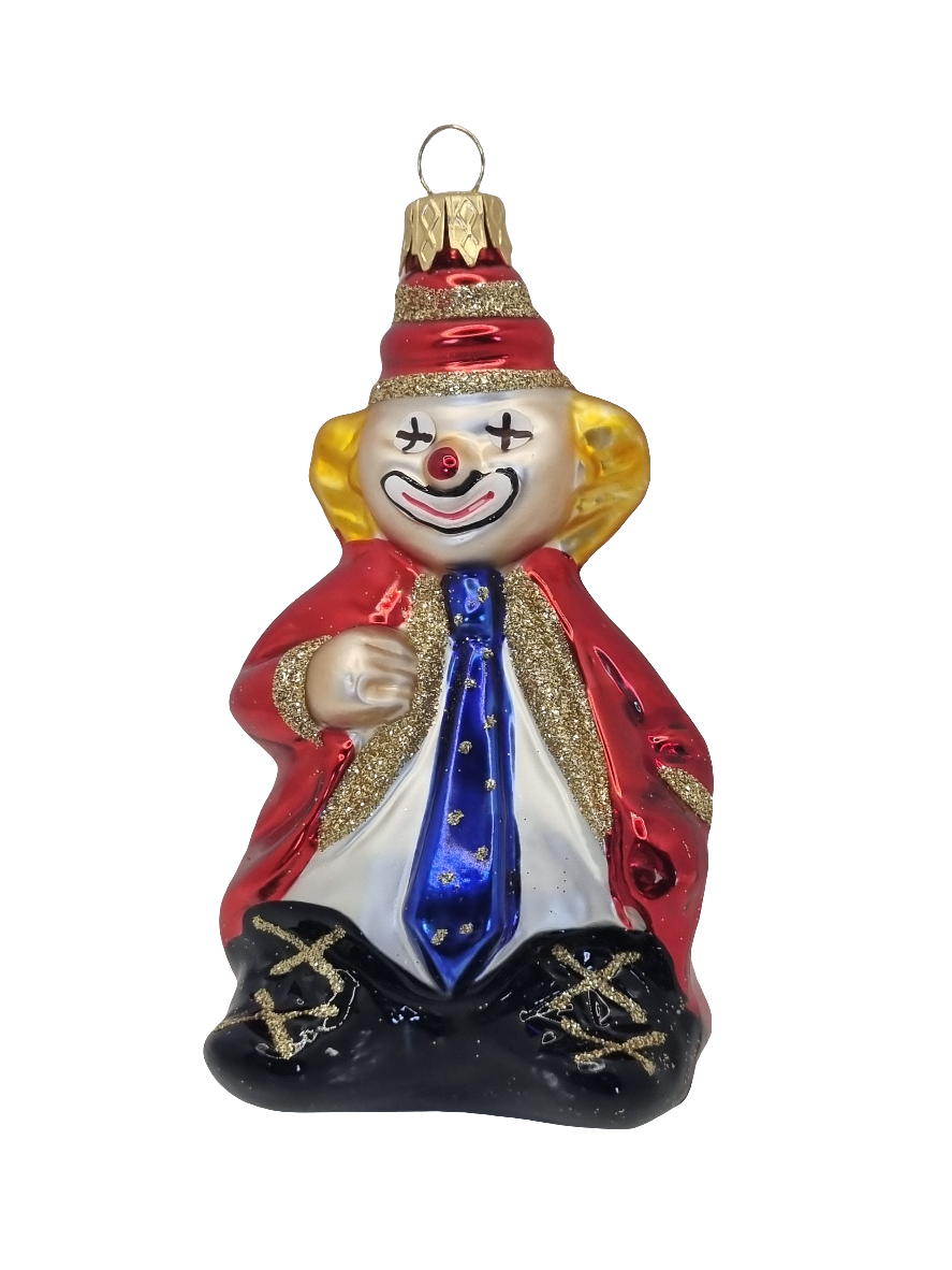 European Glass Christmas ornament of a Clown with Jacket & Tie (P)