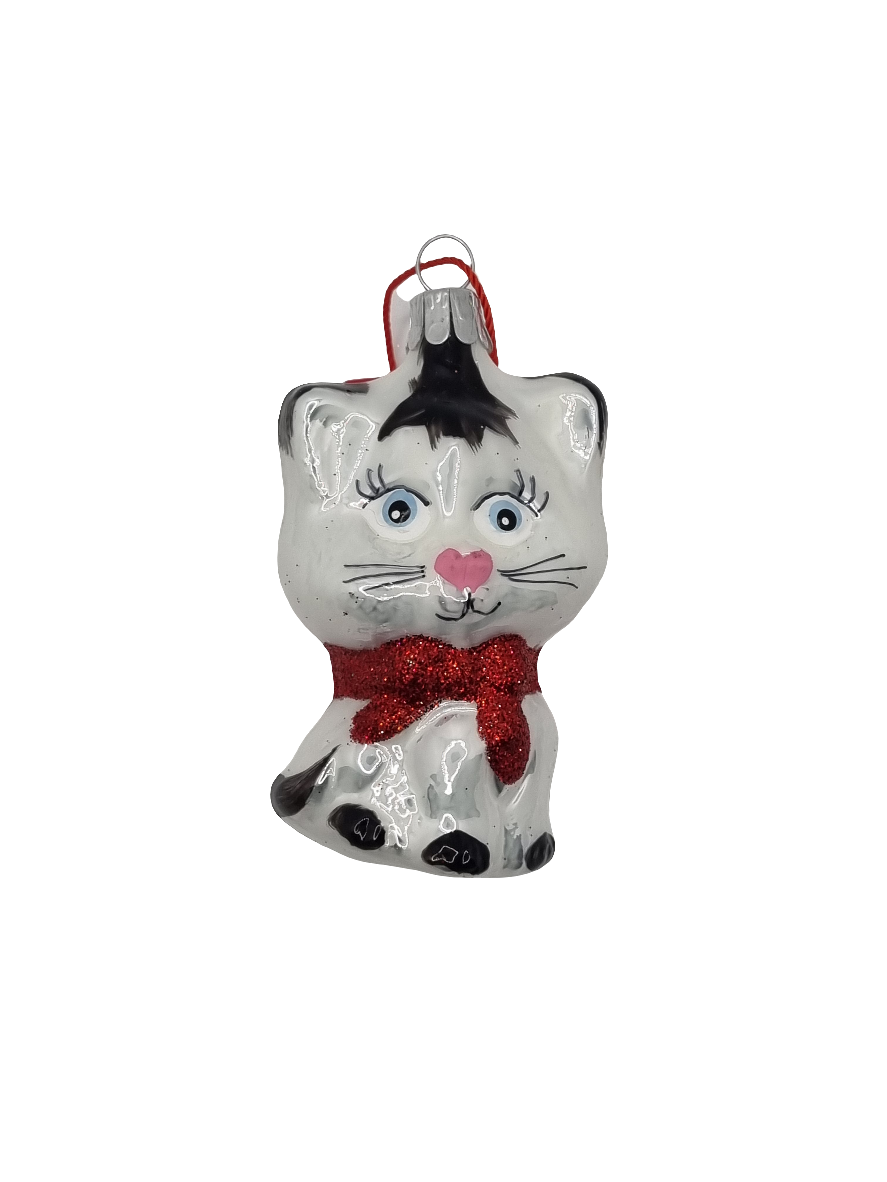 European Glass Christmas ornament of a Cat Large Head Scarf (G)
