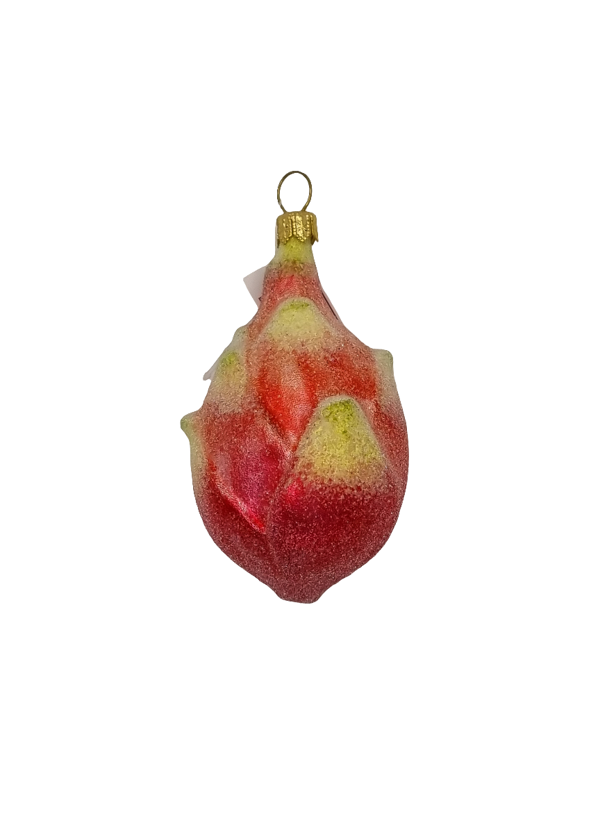 European Glass Christmas ornament of a Dragonfruit pink half frosted (K)