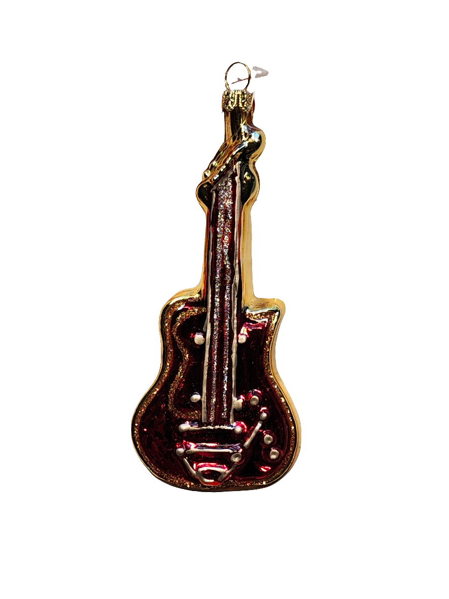 European Glass Christmas ornament of a Guitar (S)