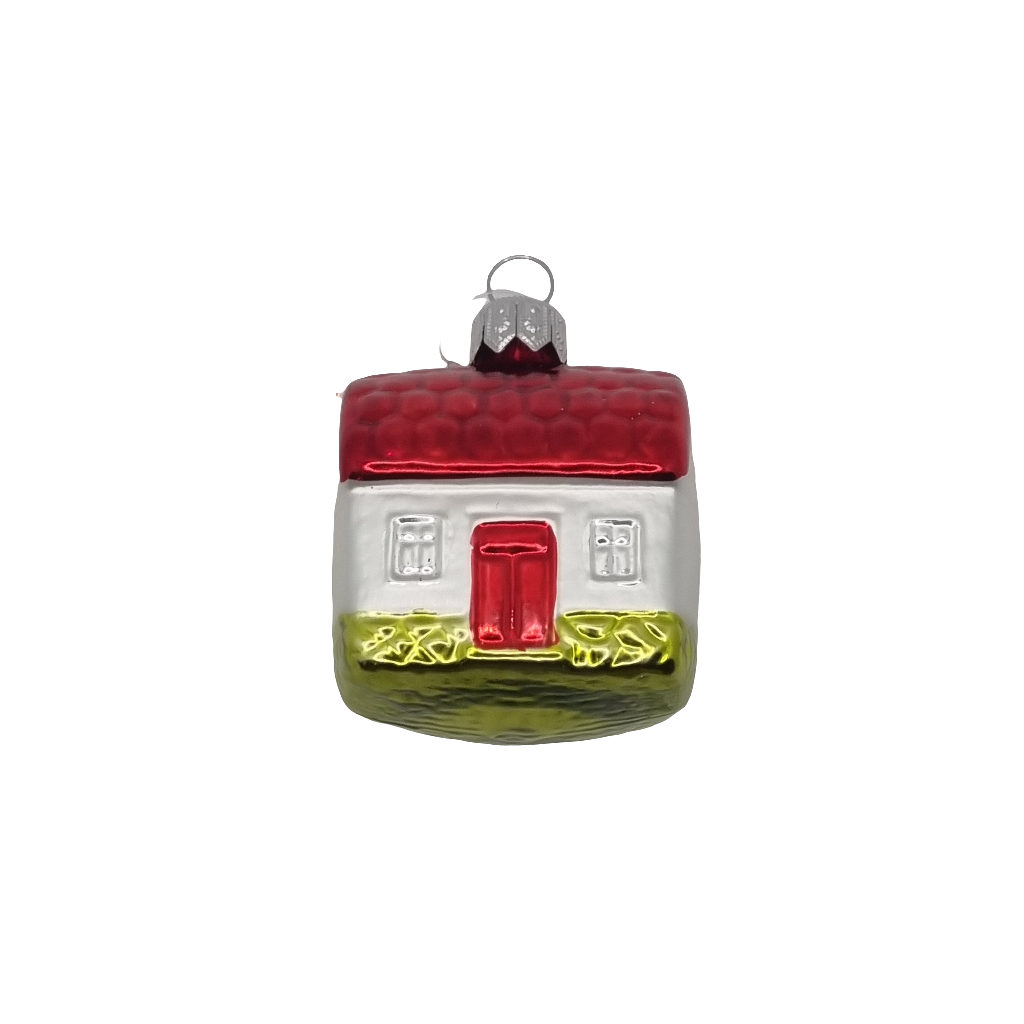 European Glass Christmas ornament of a House Green Grass Coloured Roof (F)