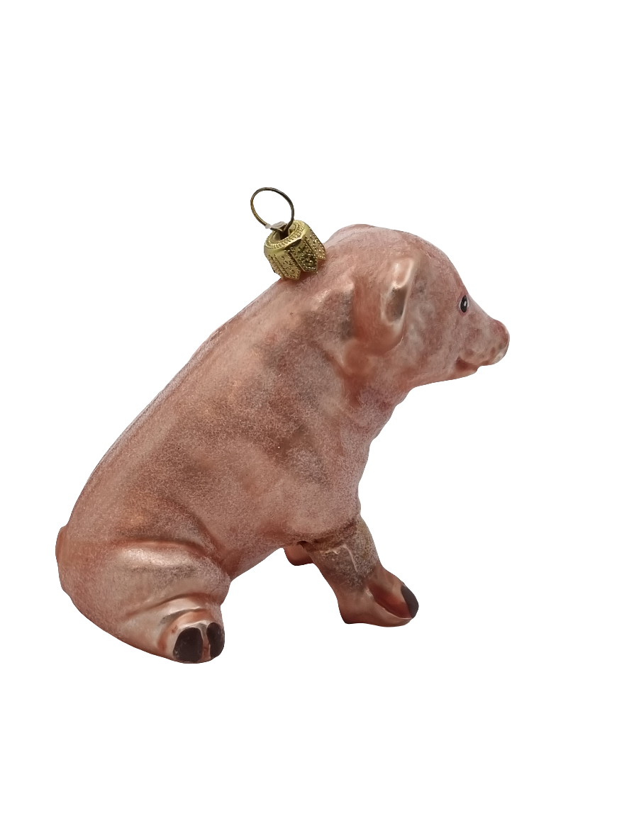 European Glass Christmas ornament of a Pig sitting large (U)