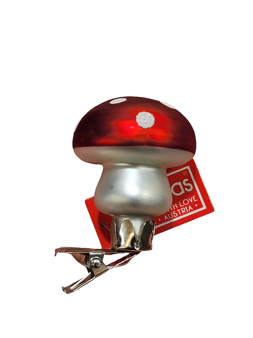 European Glass Christmas ornament of a Mushroom on Clip (D)