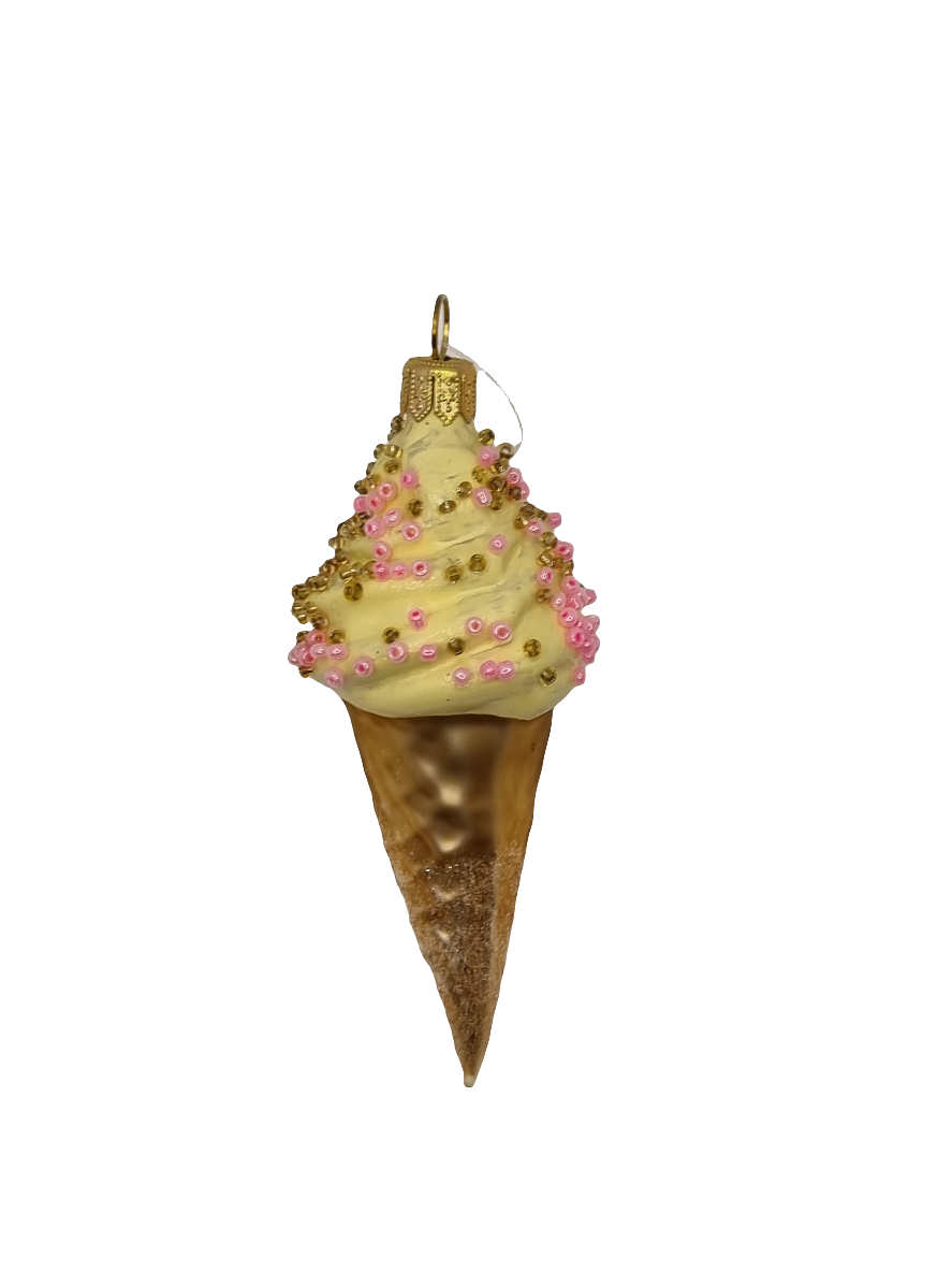European Glass Christmas ornament of a Ice cream cone bejeweled (P)
