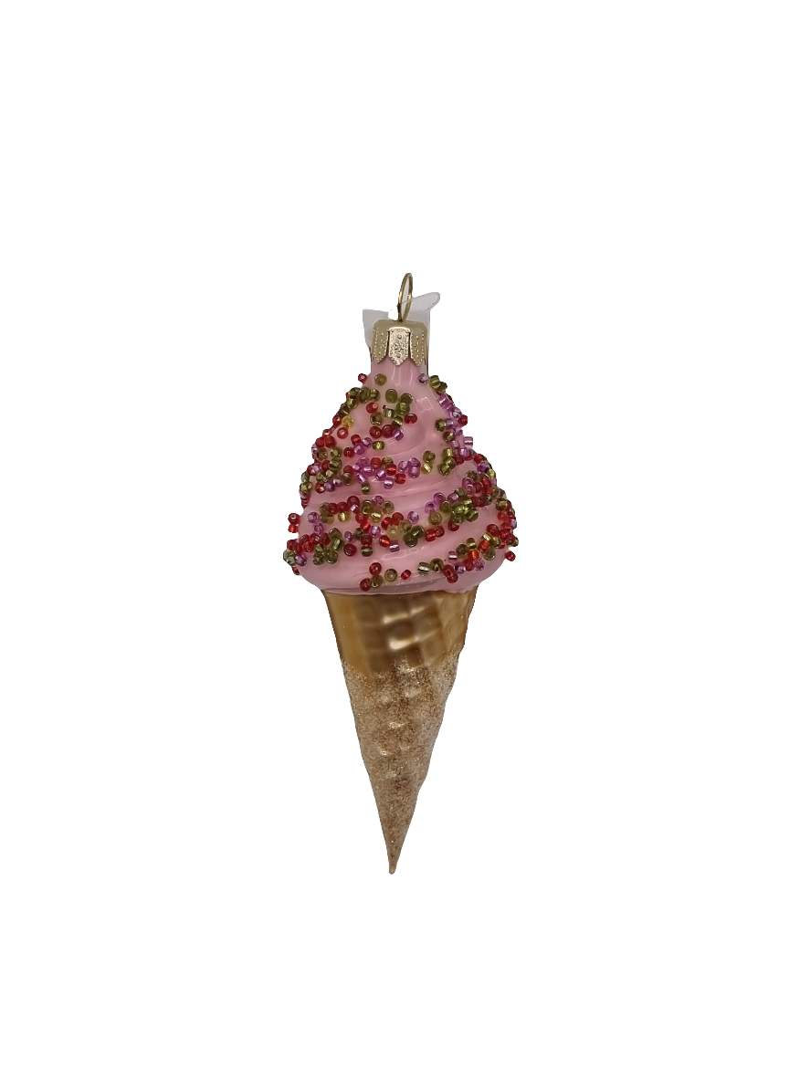 European Glass Christmas ornament of a Ice cream cone bejeweled (P)