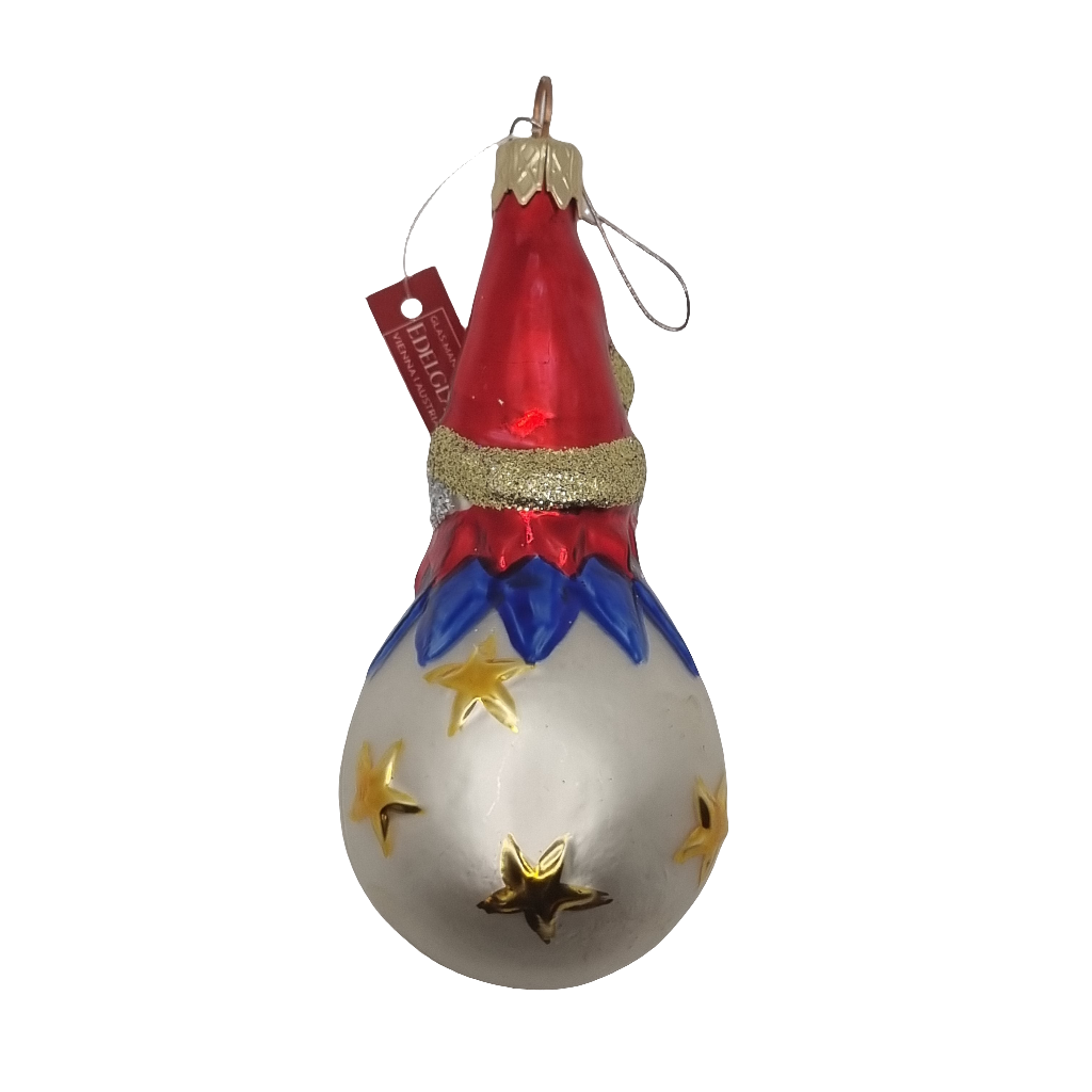 European Glass Christmas ornament of a Santa Round Stars (G)