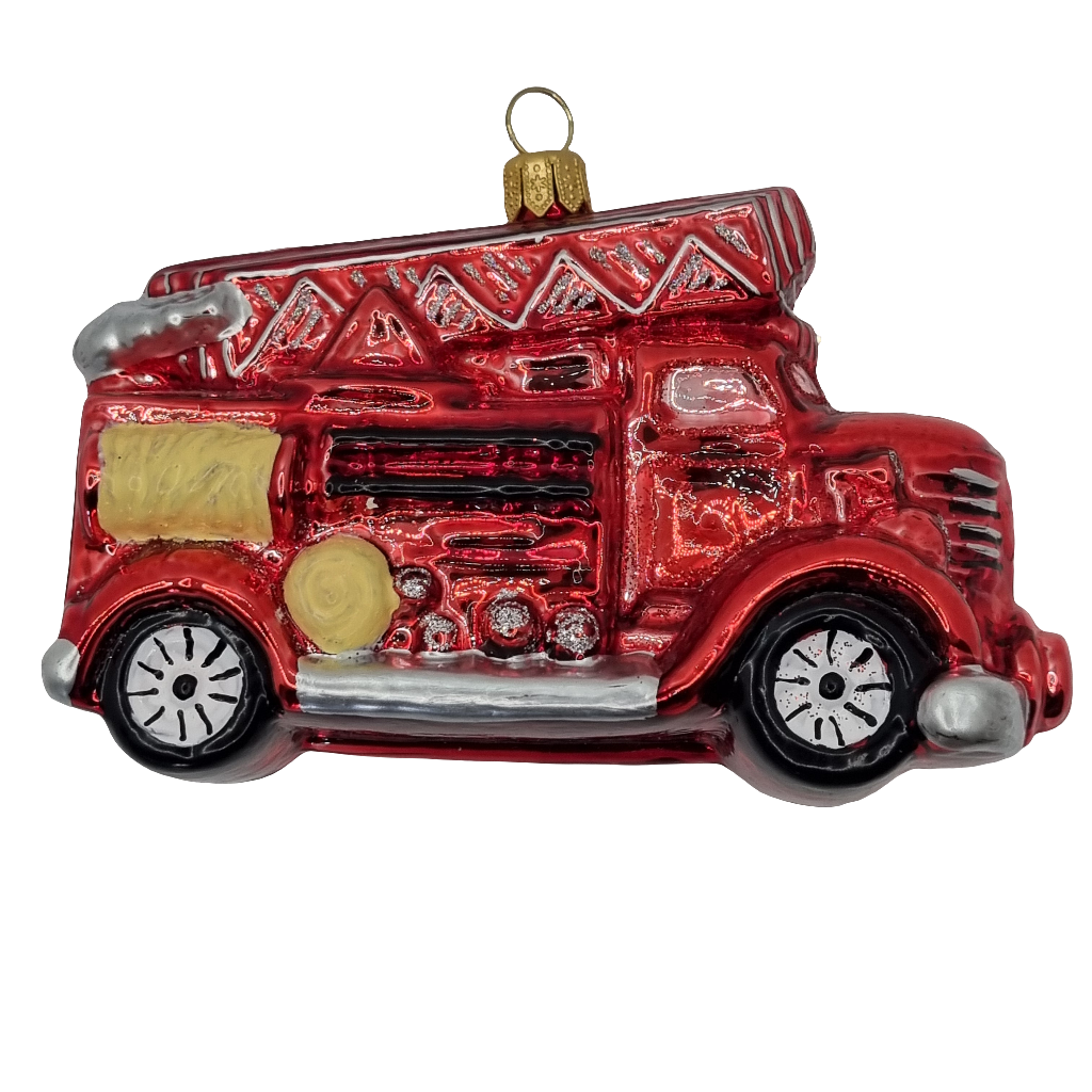European Glass Christmas ornament of a Firetruck (W)