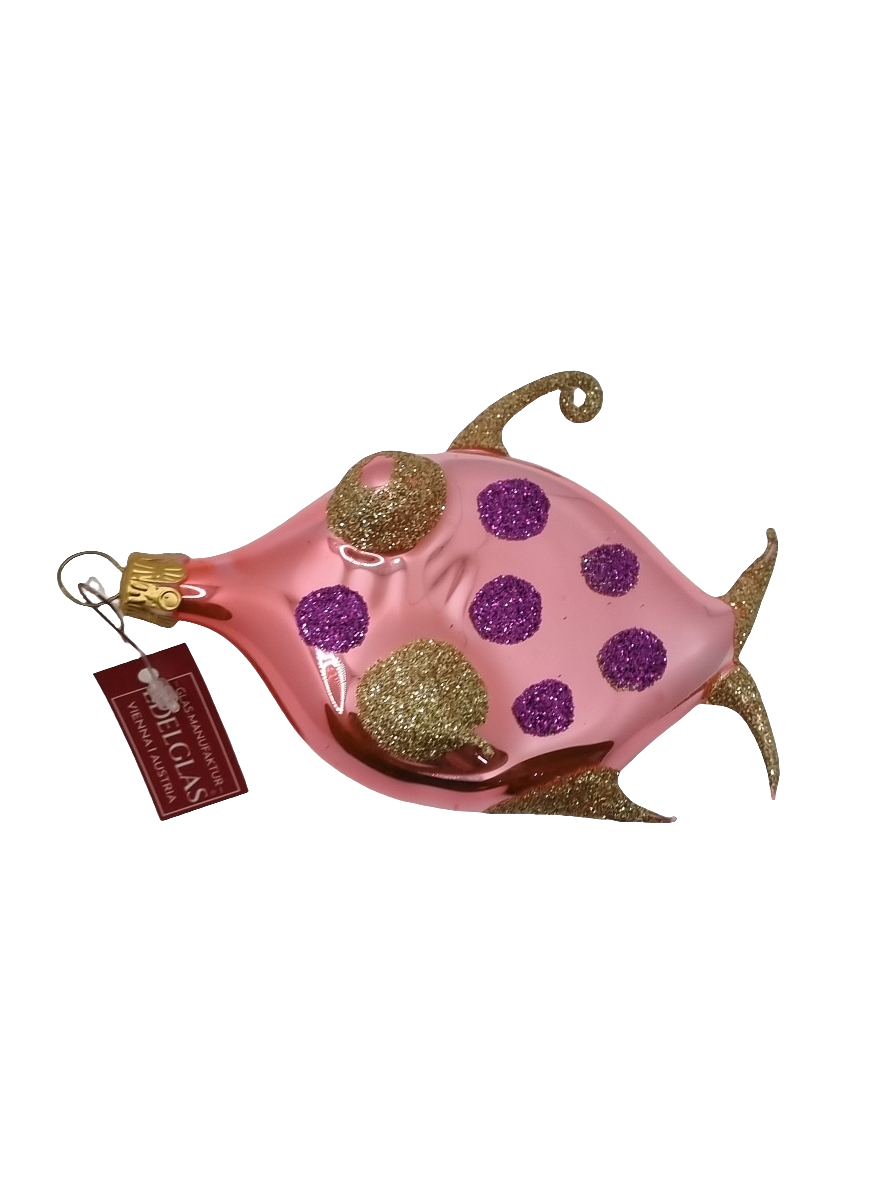 European Glass Christmas ornament of a Fish | Pink Spiky Thin Fins and Tail (J)