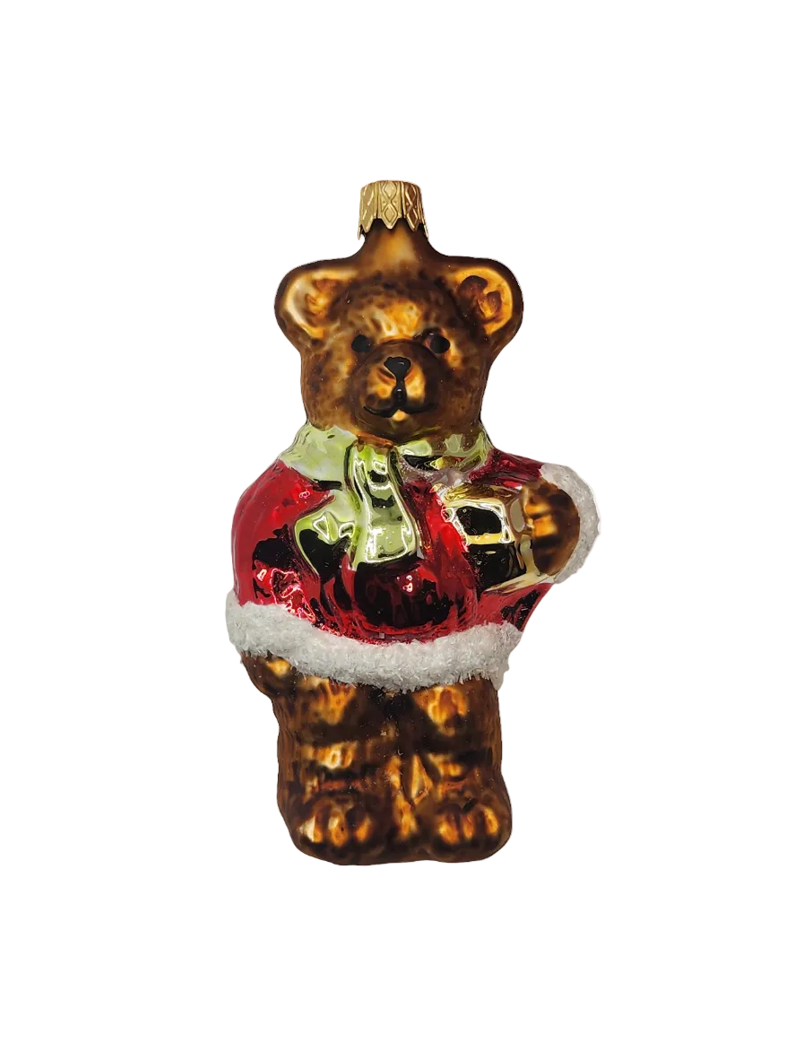 European Glass Christmas ornament of a Bear | Teddy Bear Red Jacket (P)