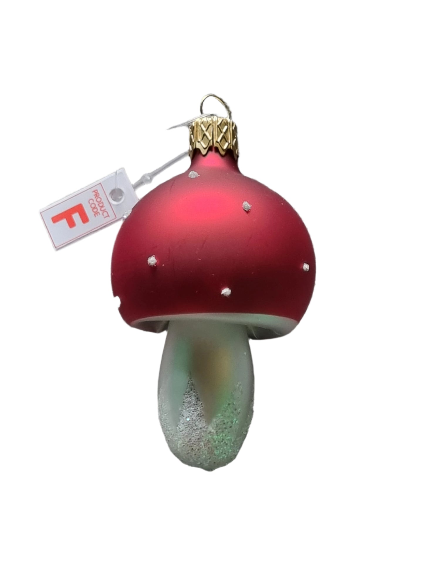 European Glass Christmas ornament of a Mushroom | Assorted Design with Red Cap & White Stem (F)