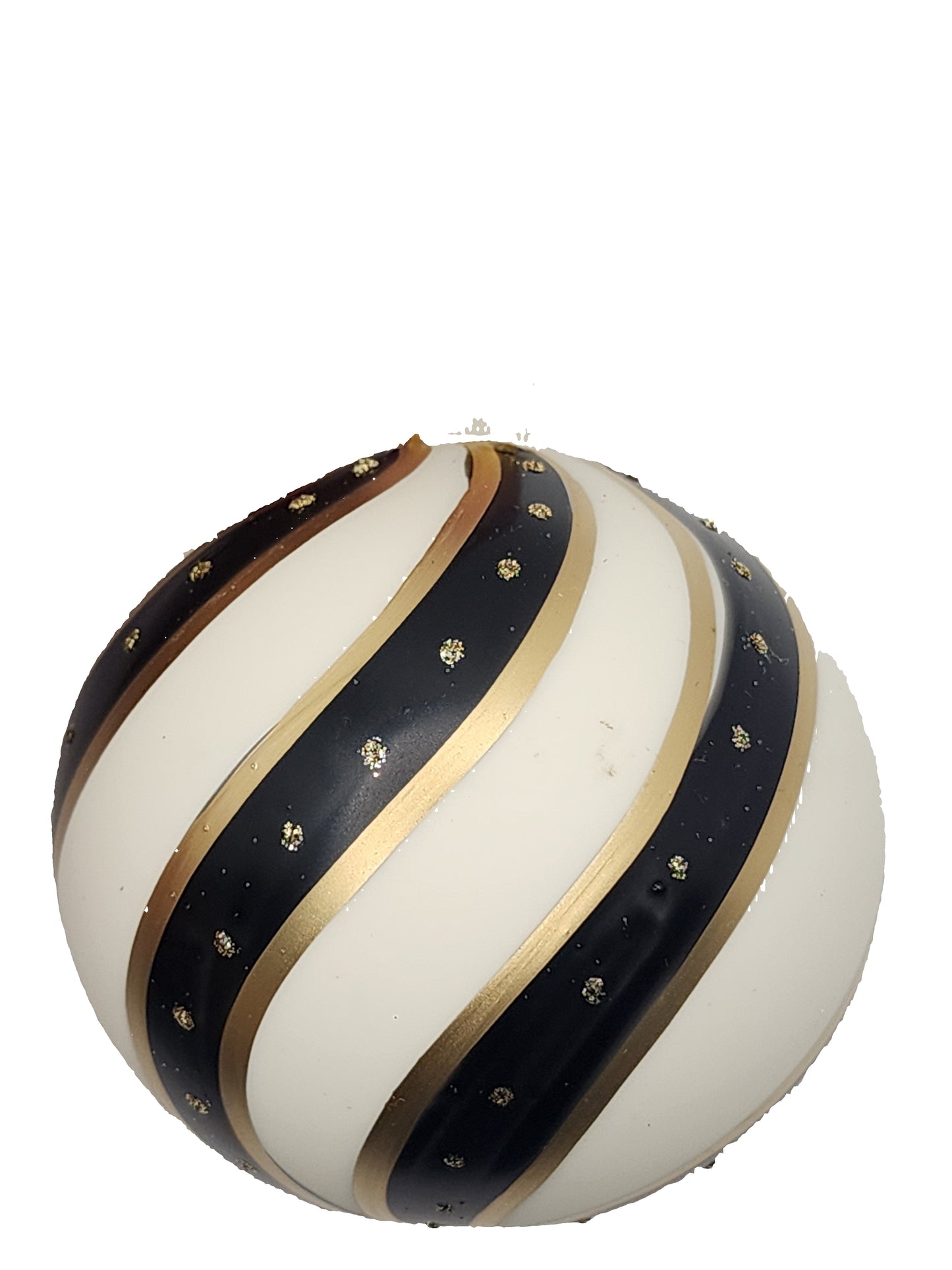 Decorative ornament with black and gold stripes against a white background