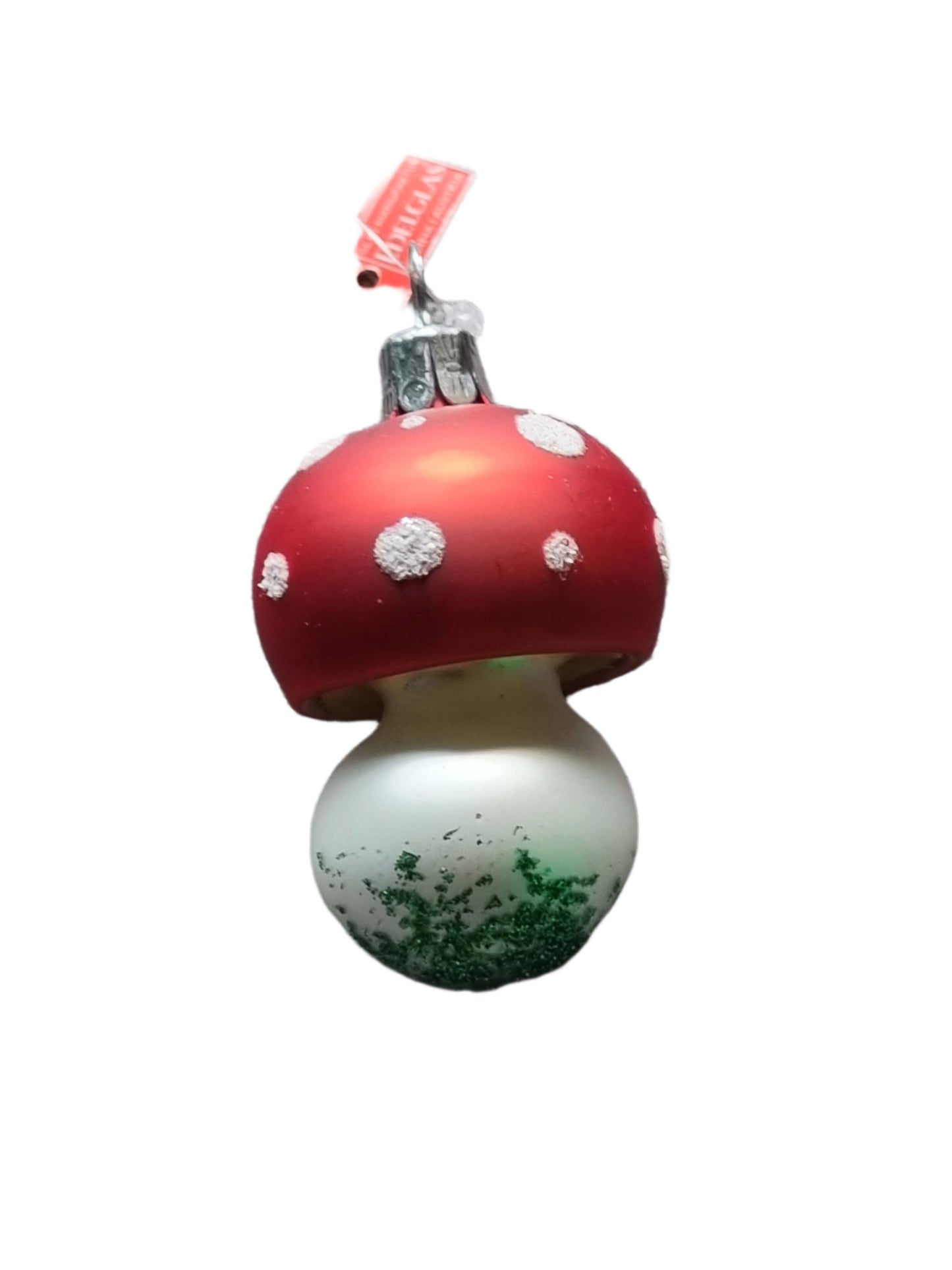 European Glass Christmas ornament of a Mushroom | Assorted Design with Red Cap & White Stem (F)