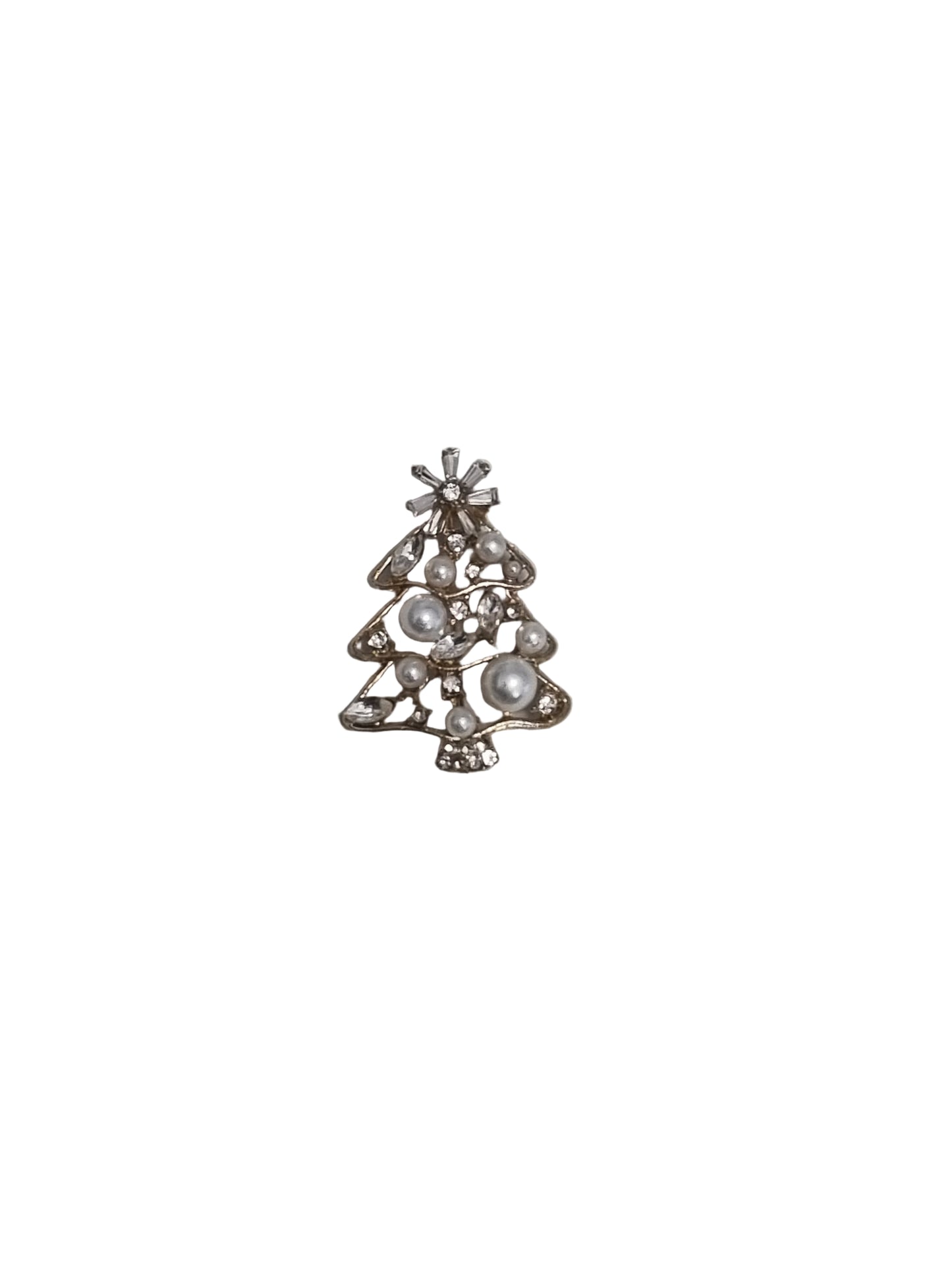 Decorative brooch with pearls and crystals on a gray background