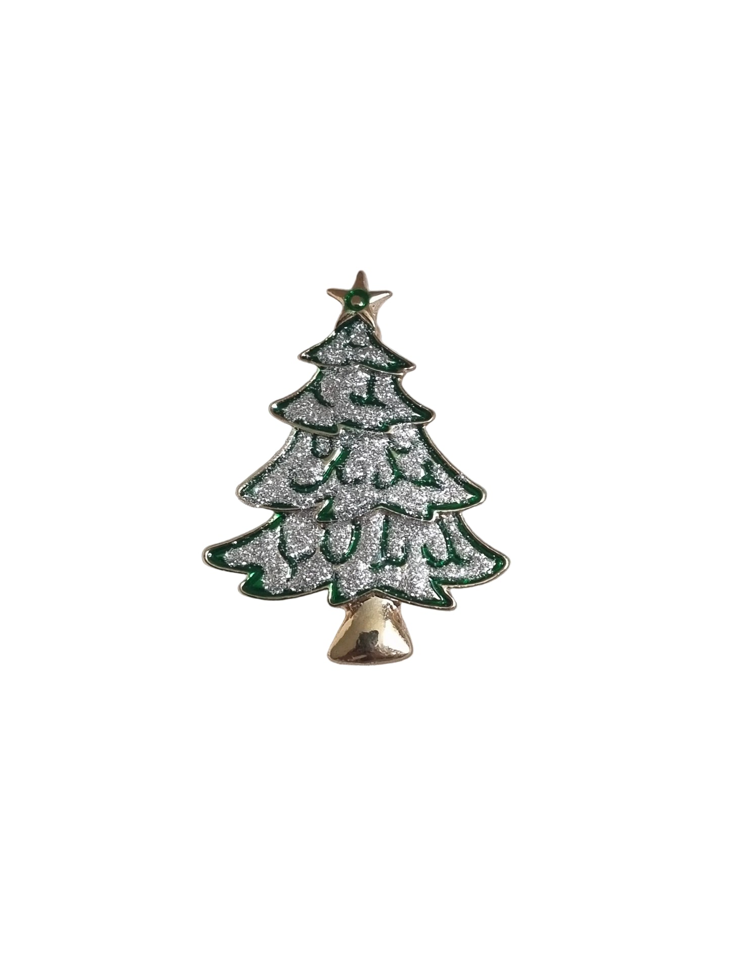 Green Christmas Tree with Gold Outline & Silver Glitter | Brooch V