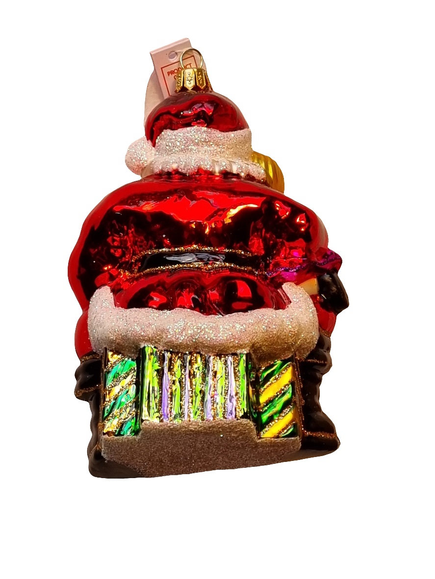European Glass Christmas ornament of a Santa | Seated with Kids & Presents (X)