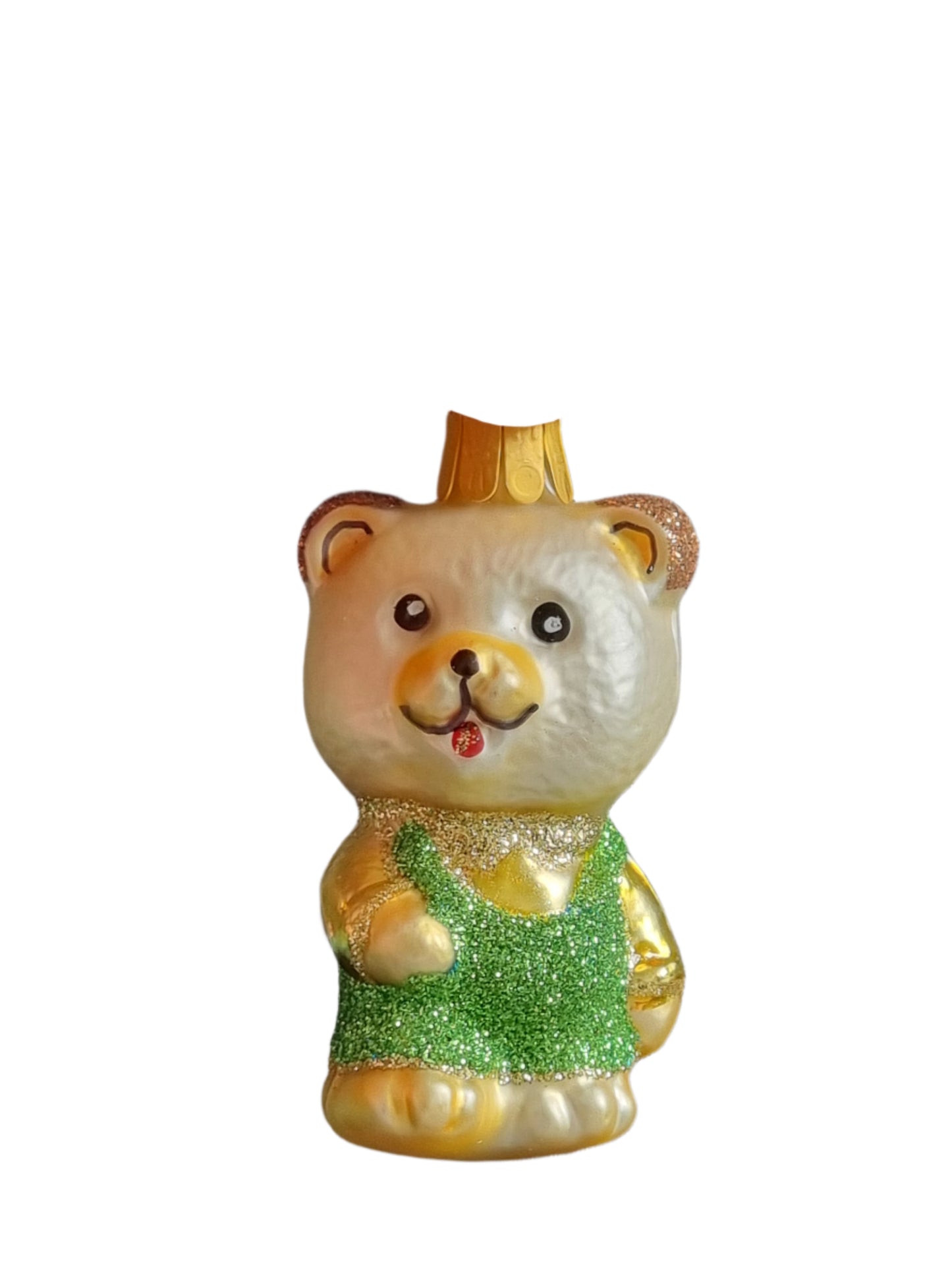European Glass Christmas ornament of a Bear | Teddy Bear in Glittery Jacket (F)