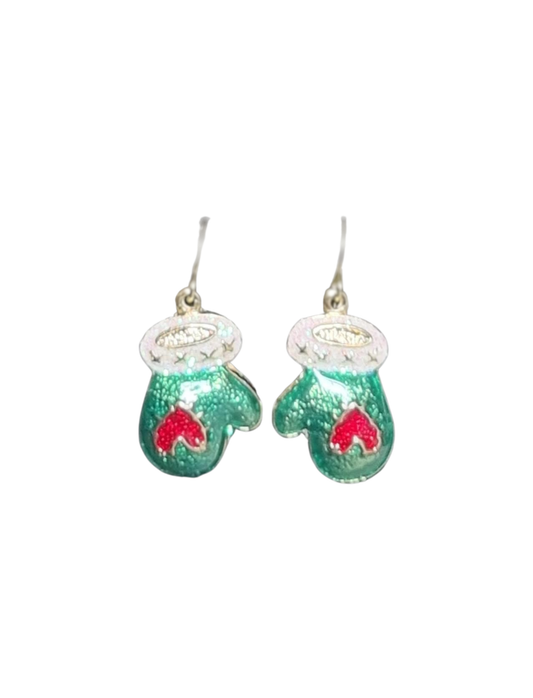 Green Mittens with Red Bow | Earrings