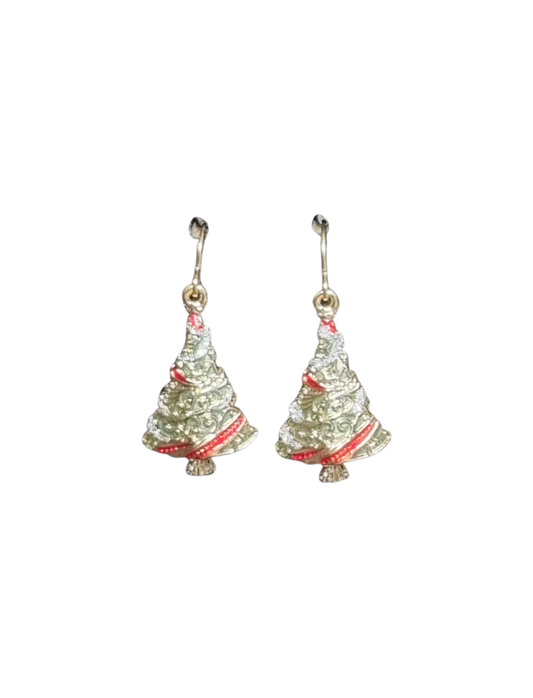 Green Tree with Red Tinsel | Earrings