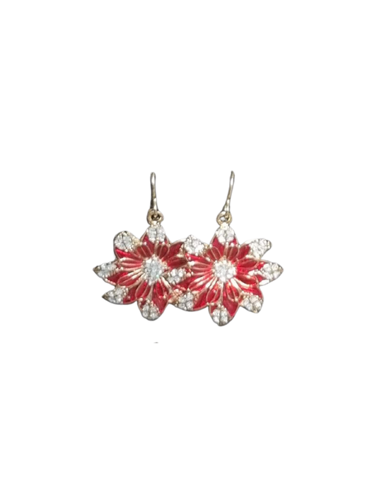 Poinsettia Flowers with Diamond Tipped Petals | Earrings