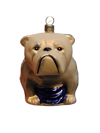 European Glass Christmas ornament of a Dog British Bulldog with British Flag (V)