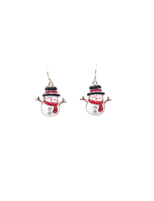 European Glass Christmas ornament of a Glossy Snowman Red Scarf | Earrings